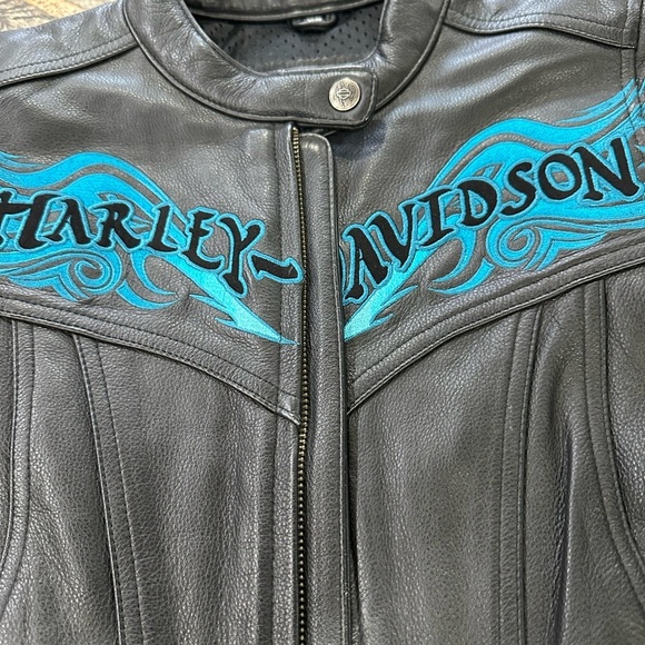 Harley Davidson Women’s CASCADE Leather Jacket Turquoise Tribal - Picture 3 of 8